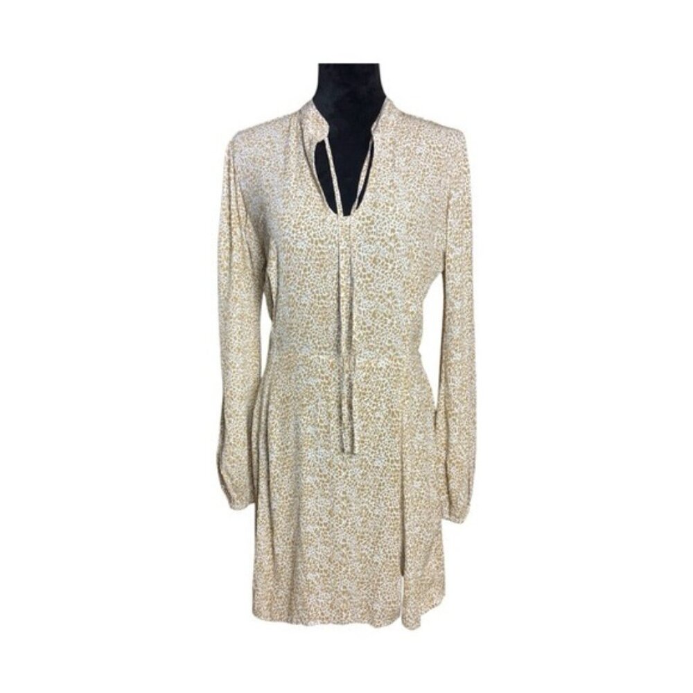 RUE STIIC Cream Sequin Tie Front Sheath Dress Long Sleeve Women's Size Medium